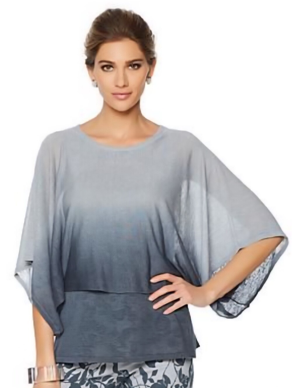 MarlaWynne Womens |M| Gray/Teal Ombre Layered Poncho Linen Blend Top (NWT)